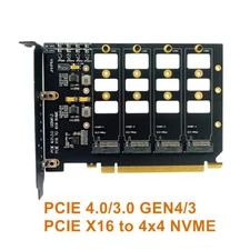 Quad NVMe PCIe Adapter 4 Ports M.2 NVMe SSD to PCI-E 4.0 Gen4 X16 Converter Card