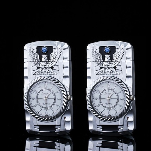 Orologio 2 pz Accendisigari al quarzo 2 Pz Metal Antivento Torcia Getto Gas Butano - Foto 14 di 15