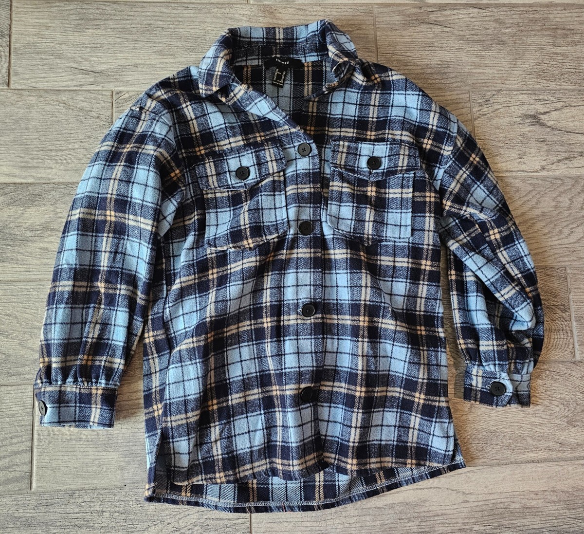 Womens Forever 21 Button Up Long Sleeve Blouse Checkered Blue Size X Small  Plaid