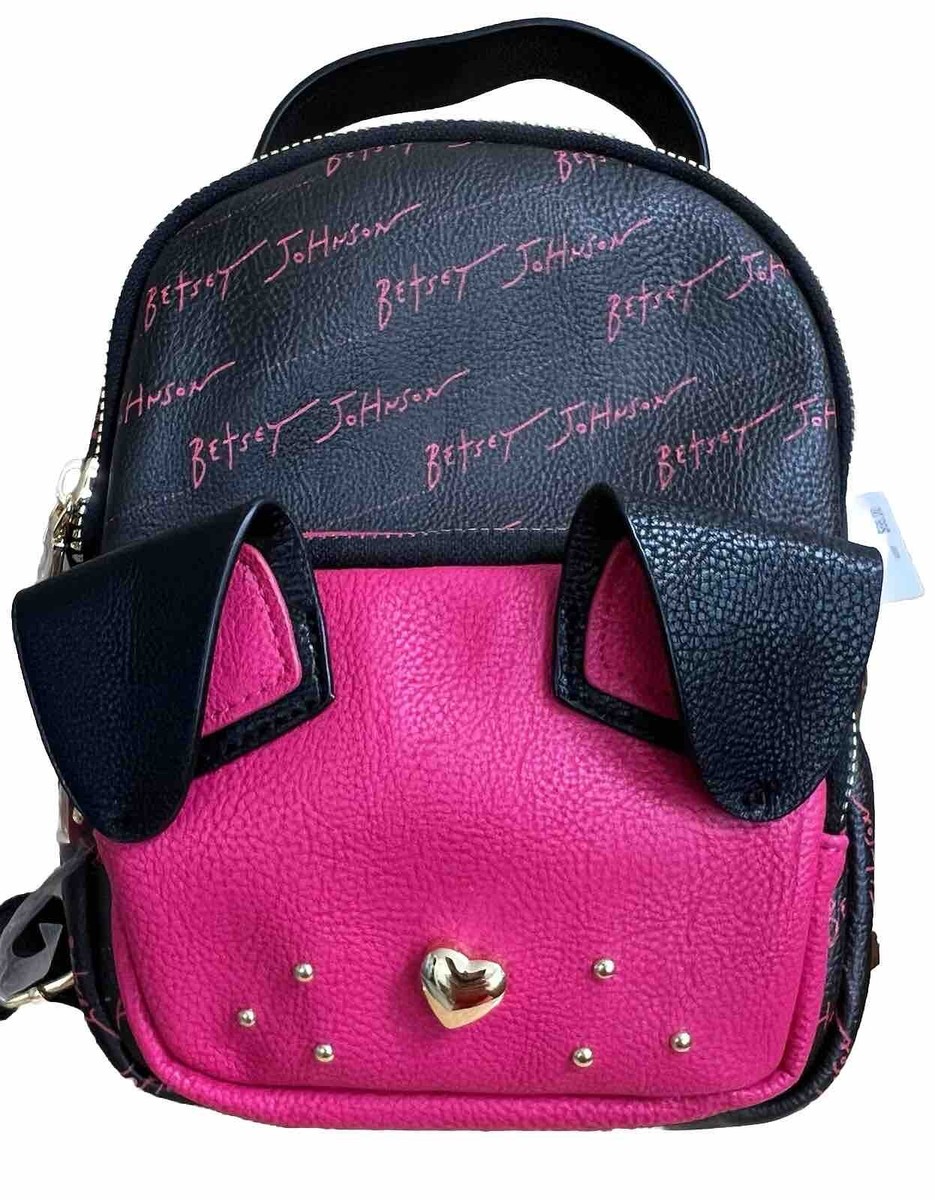 Betsey Johnson and Black and Pink Dog Backpack . NWT Betsey Johnson Kitsch Dog Mini Backpack Fuchsia Black Logo  main image 4