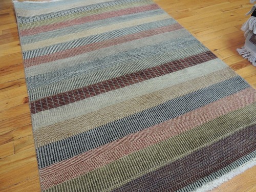 3x5 Modern Savannah Stripe Oriental Area Rug wool Red Green Blue Gray - Picture 7 of 12