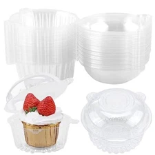 100pcs Individual Cupcake Container Cupcake Holder Plastic Disposable Clear 