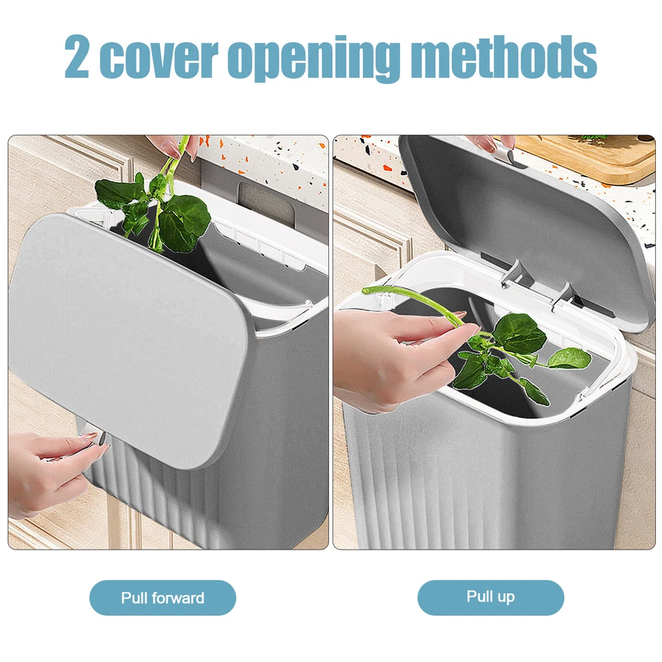 Tür-Abfalleimer, kompakter Mülleimer mit Deckel zum Einhängen an Küchenschrank - Bild 4 von 4