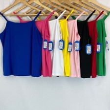 WOMEN'S STRETCH COTTON PLAIN LADIES STRAPPY VEST TOP CAMI TANK TOP HIGH QUALITY