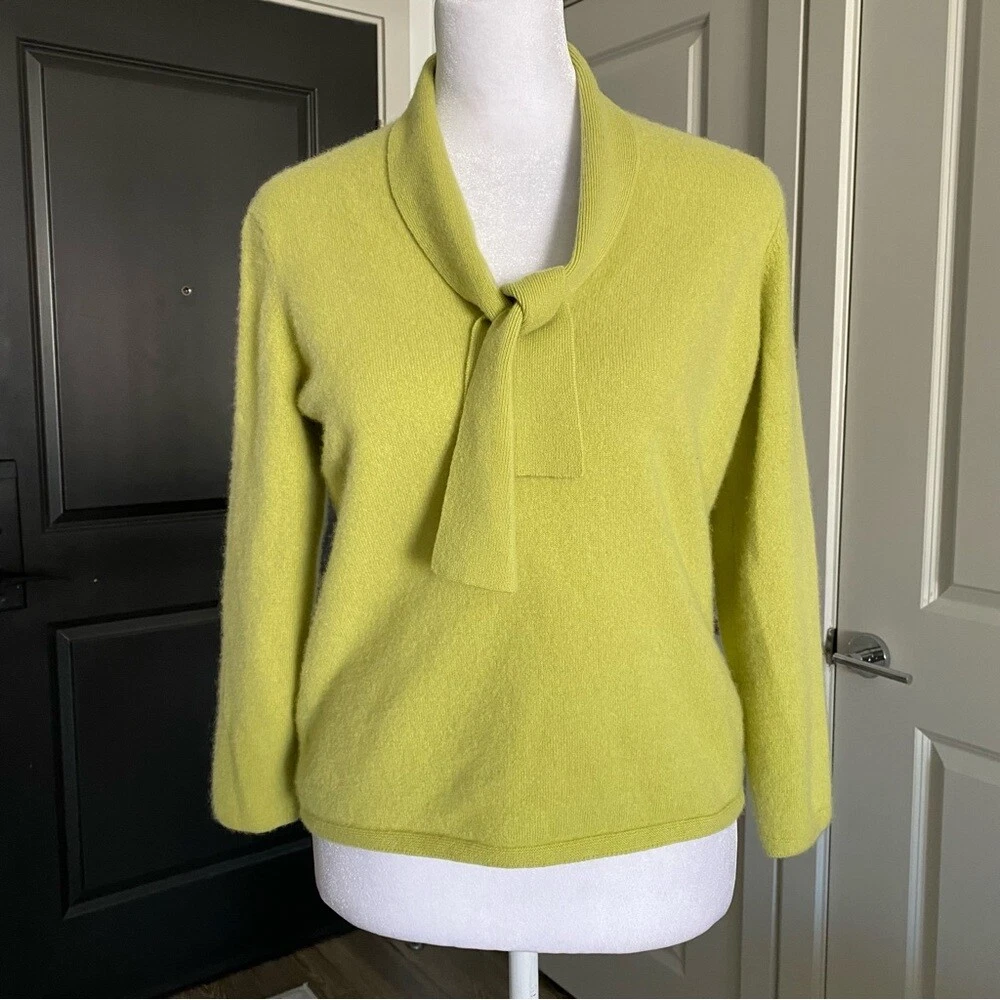 Jones New York Lime Green Tie Neck Sweater 100% Cashmere Size M | eBay