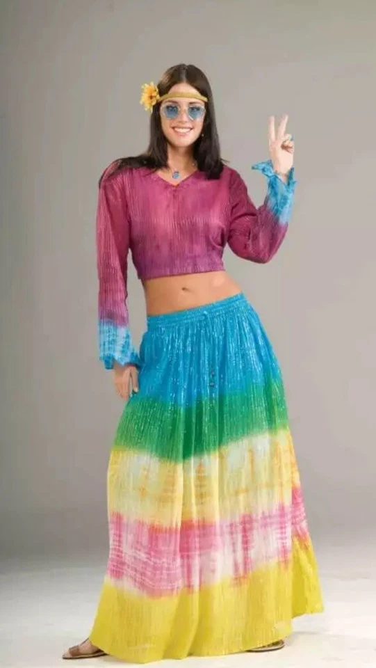 Falda Hippie 2 Piezas Gasa Multicolor Estilo Años 60 Disfraz Falda y Slip OS  Foto 3 de 3