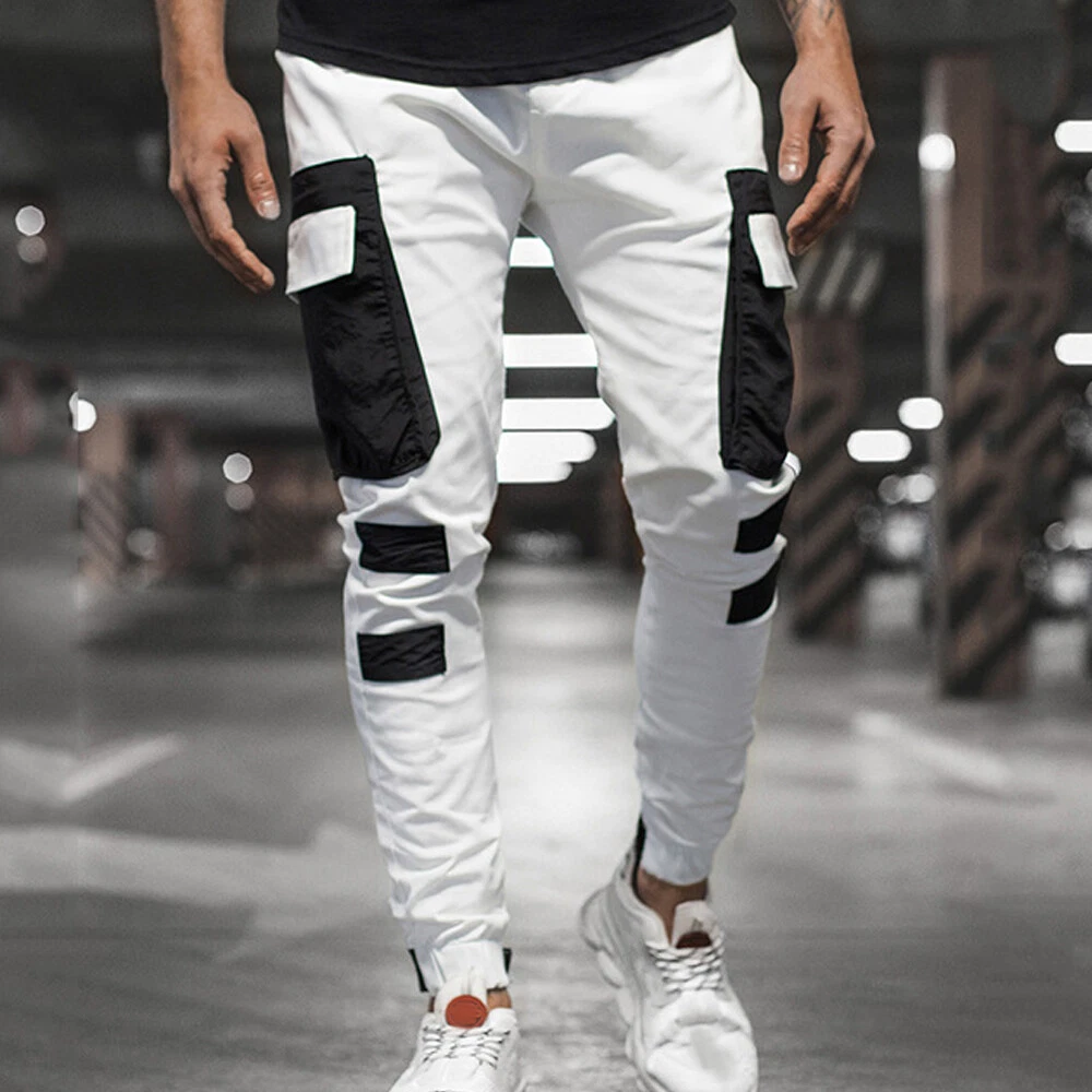 Mens Cargo Trousers Slim Jogging Combat Gym Joggers Work