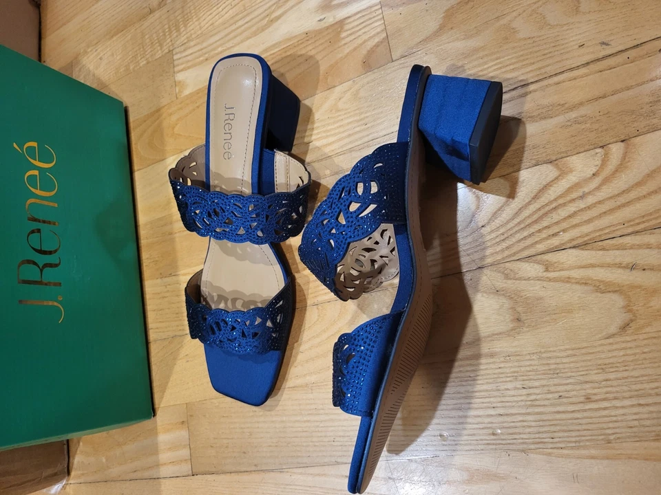 J. Renee Keetana Womens Pump Heeled Sandals Navy Satin/Stones Size 10 M - Image 4 of 4