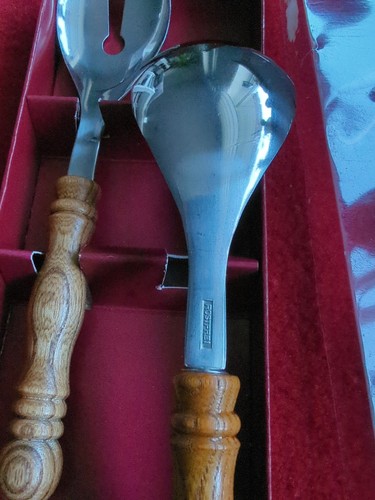 Salatbesteck Servierbesteck Edelstahl Holzgriff, Rostfrei,Aus Nachlass 2-teilig - Bild 4 von 5