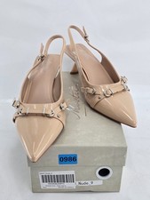Beige Nude Slingback Kitten Heels Pointed Toe Pumps Patent Leather Sz 9 M