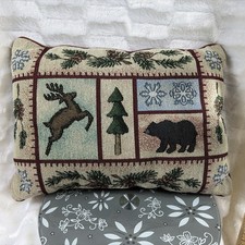 Winter Lodge Bear Deer Silhouettes Pine BranchesTapestry Pillow Cabin Vibes