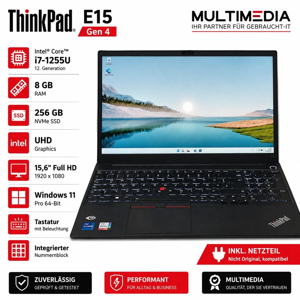 Lenovo ThinkPad E15 G4 · i7-1255U · 8GB · 256GB, Foto 1 von 5