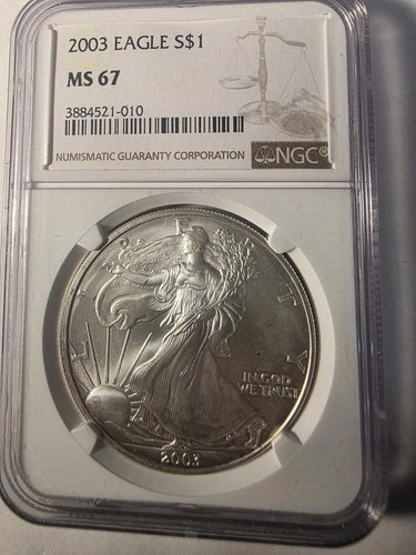 2003 Silver Eagle NGC MS-67 BLAST WHITE Brown Label- 1 OZ Pure