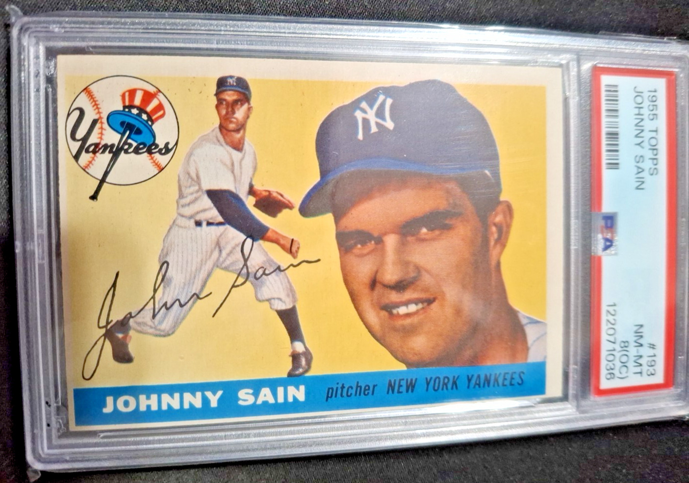 Johnny Sain 1955 Topps #193 New York Yankees PSA 8