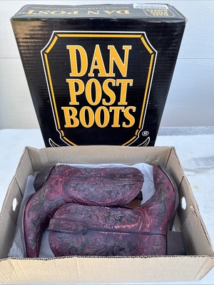 NIB Dan Post Zephyr Boots Red Cutwork Overlay Distressed Cowboy W Sz 9 M DP3542