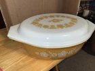 Vintage Pyrex Glass 2.5 Qt Covered Oval Casserole Dish Lid Butterfly Gold #045