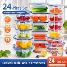 24 Airtight Containers with Lids Labels for Kitchen, Pantry Travel