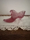 Vintage Fenton Daisy Button Pink Glass Shoe Slipper Cat Panther Head