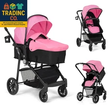 Baby Stroller, 2 in 1 Convertible Carriage Bassinet to Stroller, Pushchair with 