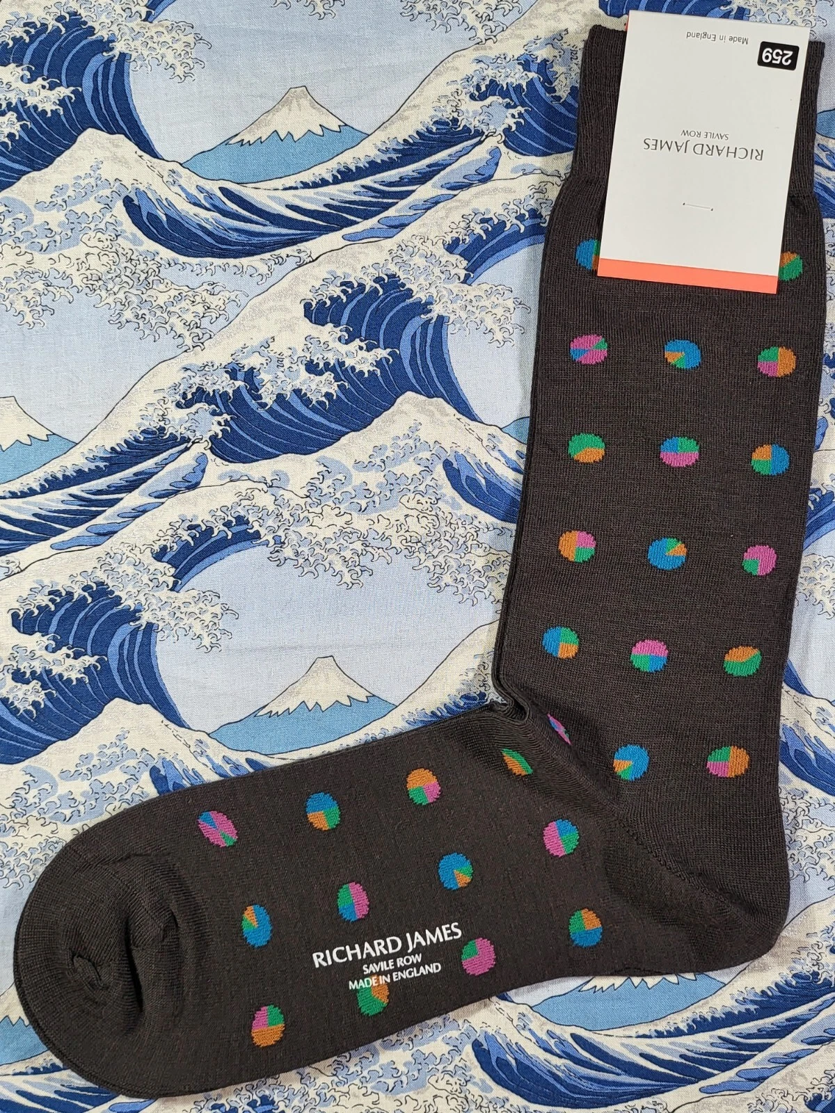 Richard James X Pantherella Mens English Wool Socks Circles Choco UK7.5-9.5 £17