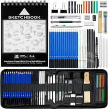 Drawing Set Sketch Pencils Kit 50 Pcs Includes Sketchbook Zippered Travel Case  
