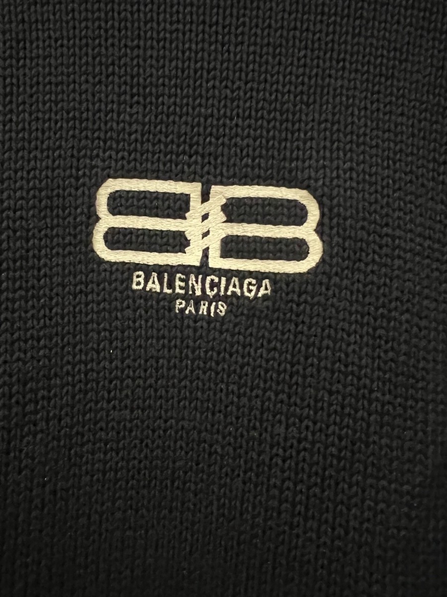 Balenciaga Logo Embroidered Knit Jumper men's navy blue sweater