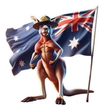 Kangaroo with flag and Aussie army slouch  hat sticker decal vehicle, window, ca