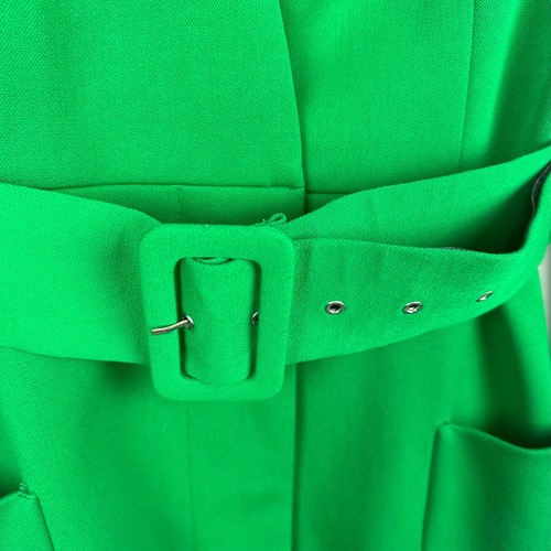 Zara Womens Lined Frock Blazer Coat Size XS Wide Belt Green Pockets Lined V-Neck - Picture 6 of 10