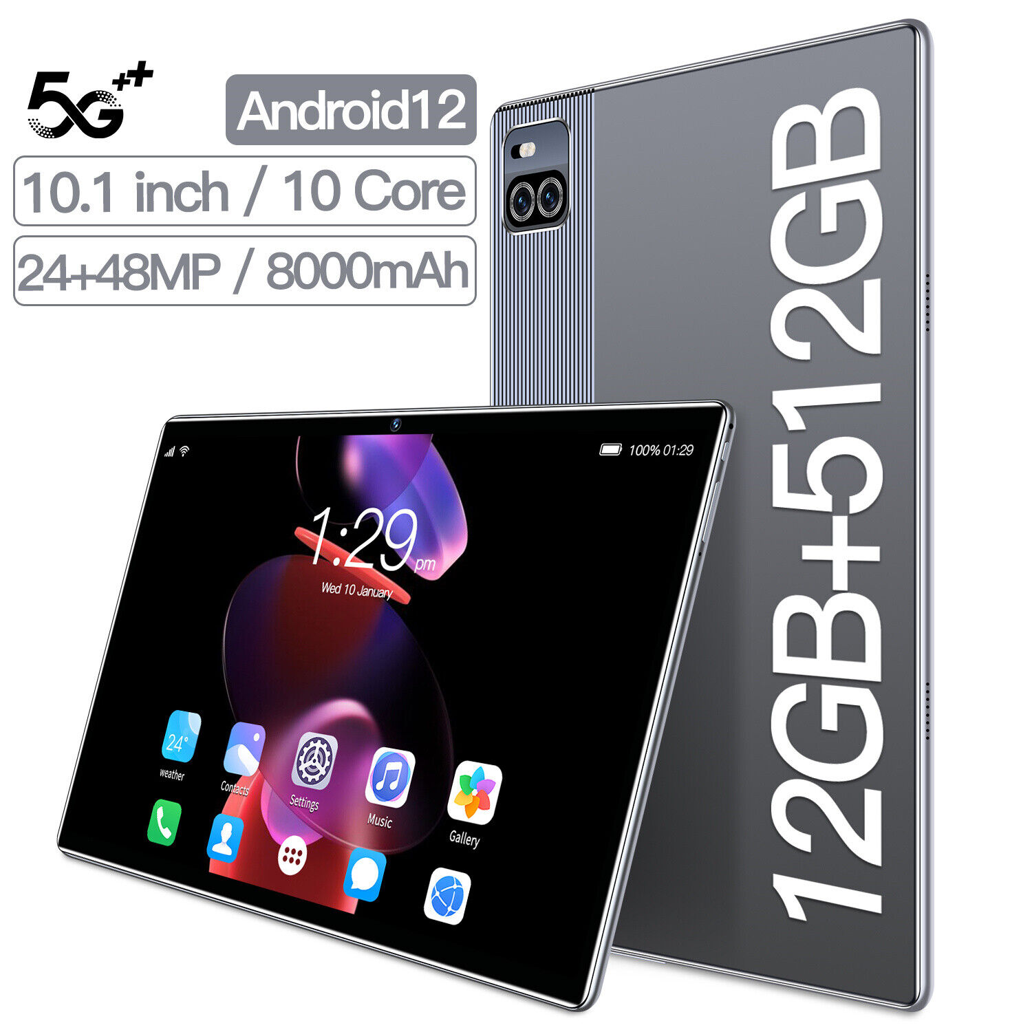 Tablet 10 inch 128 GB ROM, Android 12 Tablet 5G WiFi 6 + 4G LTE, OUZRS M3  MAXPro, 512GB Expand Tablet PC, 8Core 2.0 Ghz 12nm Super CPU, QC3.0 Fast  Charge,Bluetooth,GPS,GMS Certifié,5+8MP (