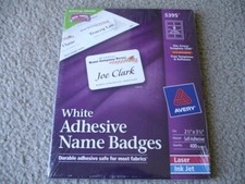 Brand New Avery 5395 White Adhesive Name Badges, Box of 400 2-1/3" x 3-3/8" 