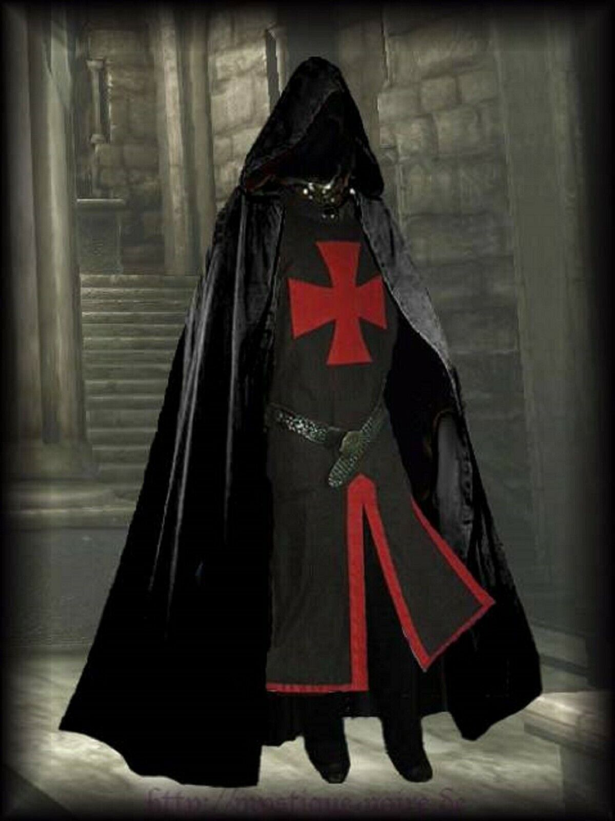 Túnica masculina com estampa de cavaleiros cruzados medievais templários,  túnica renascentista Halloween Surcoat Warrior Black Plague Cloak Cosplay  Top, L-burgundy, Large