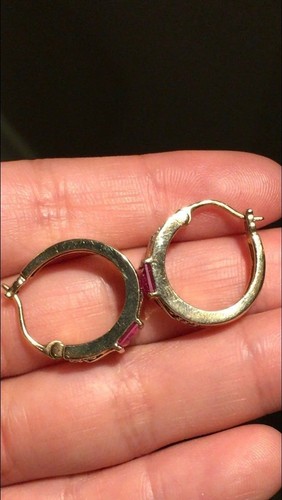 18k gold over 925 silver ruby hoop earrings - Picture 3 of 4