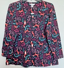 CJ Banks Size 2X Red Fox Fall print knit top, scoop neck, long sleeves NWT