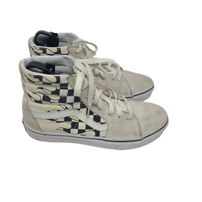 VANS Sk8-Hi Checker Flame Classic White Skate Shoes Checkerboard Men's Size 6.5