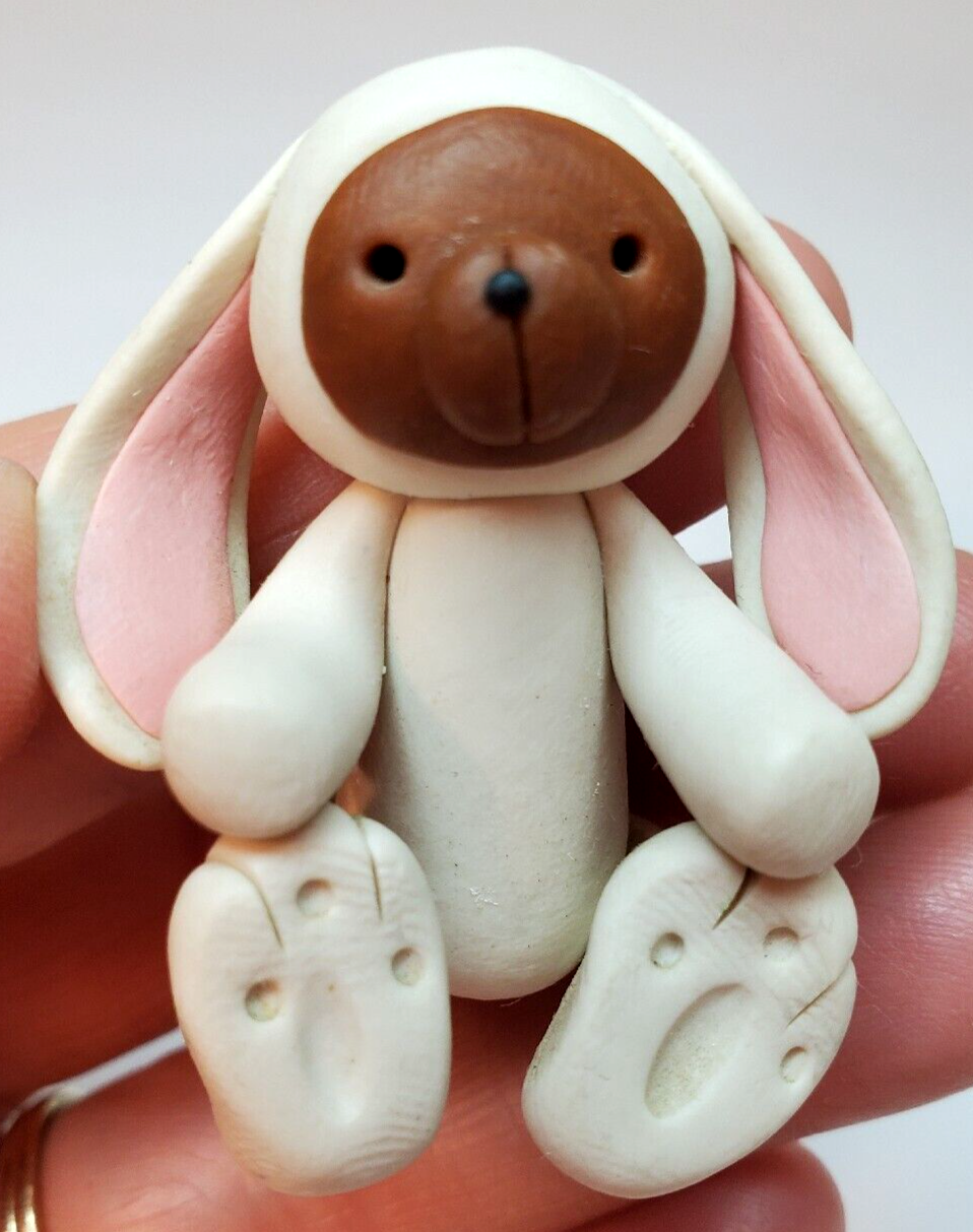 Bear in Bunny Costume Figurine Small Animal Woodland Decor Nursery Easter