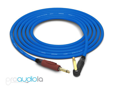 Canare Quad Instrument Cable | Silent 1/4'' TS to 90° 1/4'' TS | Blue 30 Ft