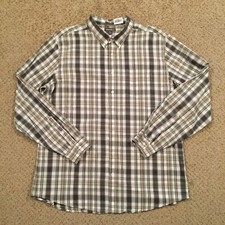 Eddie Bauer Shirt Mens XLT Classic Fit Gray Plaid Long Sleeve Button Up