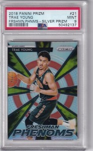 2018 Panini Prizm TRAE YOUNG RC Rookie SILVER PRIZM FRESHMAN PHENOMS #21 PSA 9