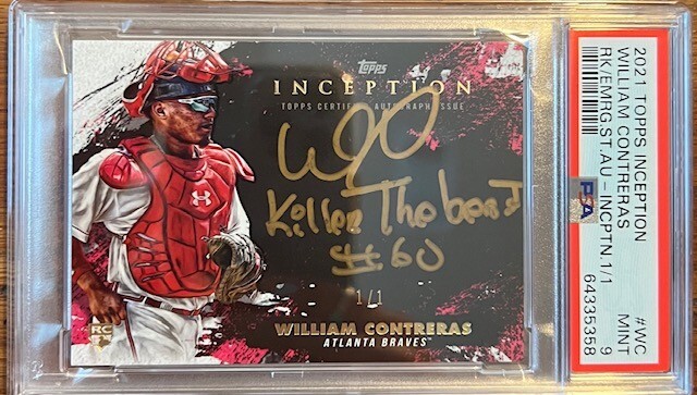 2021 Topps Inception William Contreras Auto 1/1 RC PSA 9 Mint awesome card!