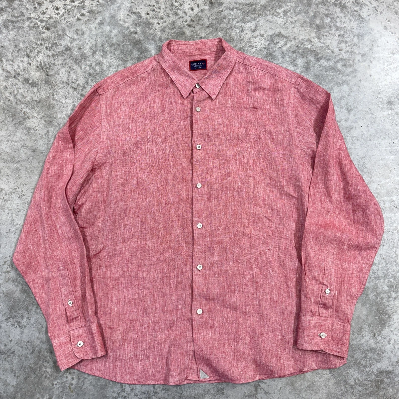 Untuckit Shirt Mens 2XL Red 100% Linen Long Sleeve Button Front Casual
