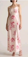 New QUINCE 100% Washable Silk Maxi Slip Dress Blush Pink Floral Large