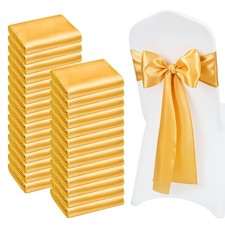 100 satin chair sashes, 7x108 inch gold ribbon ties for wedding party decoration