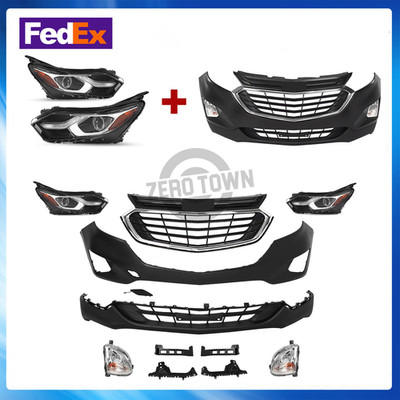 Front Bumper Grille Assembly & Halogen Headlamps For Chevy Equinox 2018-2021
