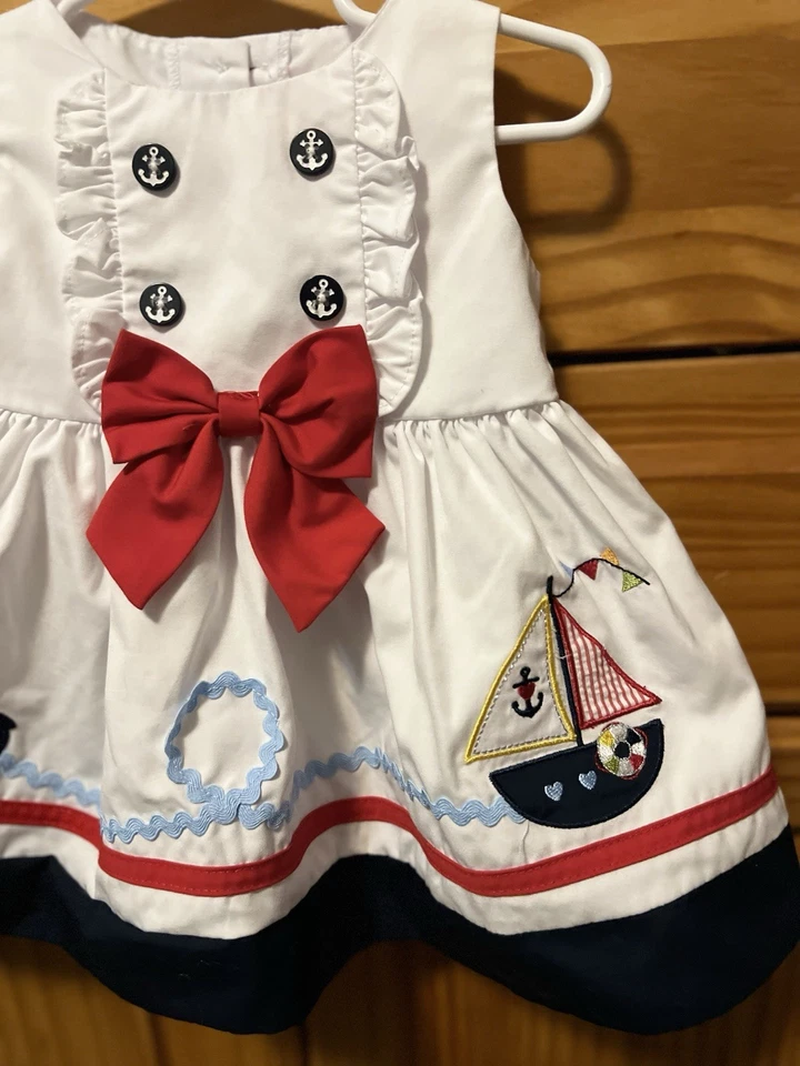 Vestido náutico/marinero Good Lad con cubierta de pañal con lazo rojo grande talla 9 m Foto 4 de 4