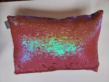 Aviva Stanoff Sequined Lumbar Pillow Pink Iridescent Mermaid Mystical Unicorn 
