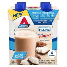 Creamy Chocolate Coconut Protein Shake, High Protein, Low Carb, 4 Count