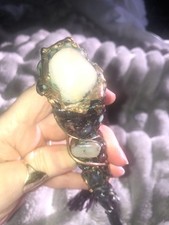 Handmade Wood, Snow Quartz And Moss Agate Resin And Crystal Wire Wand. NEW