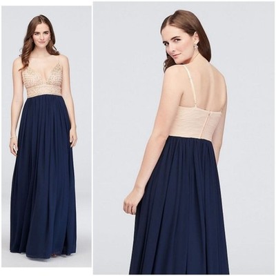 Speechless Formal Dress Size 1 Cream Blue Beaded Prom Gown Flowy Sleeveless NEW