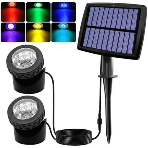 2X(Solar Teichstrahler, LED Solar Unterwasserleuchten mit Doppelkopf 4271 - Bild 5 von 9
