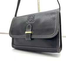 LOEWE Black Leather Shoulder Bag Anagram Logo Vintage Crossbody Authentic